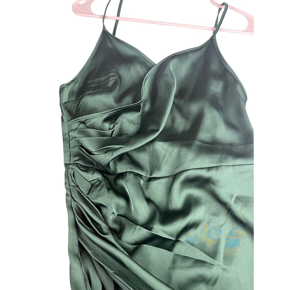 SHEIN Belle Satin Maxi Dress Bundle Floral & Emerald Green Ruched Wrap Size M - Picture 6 of 6